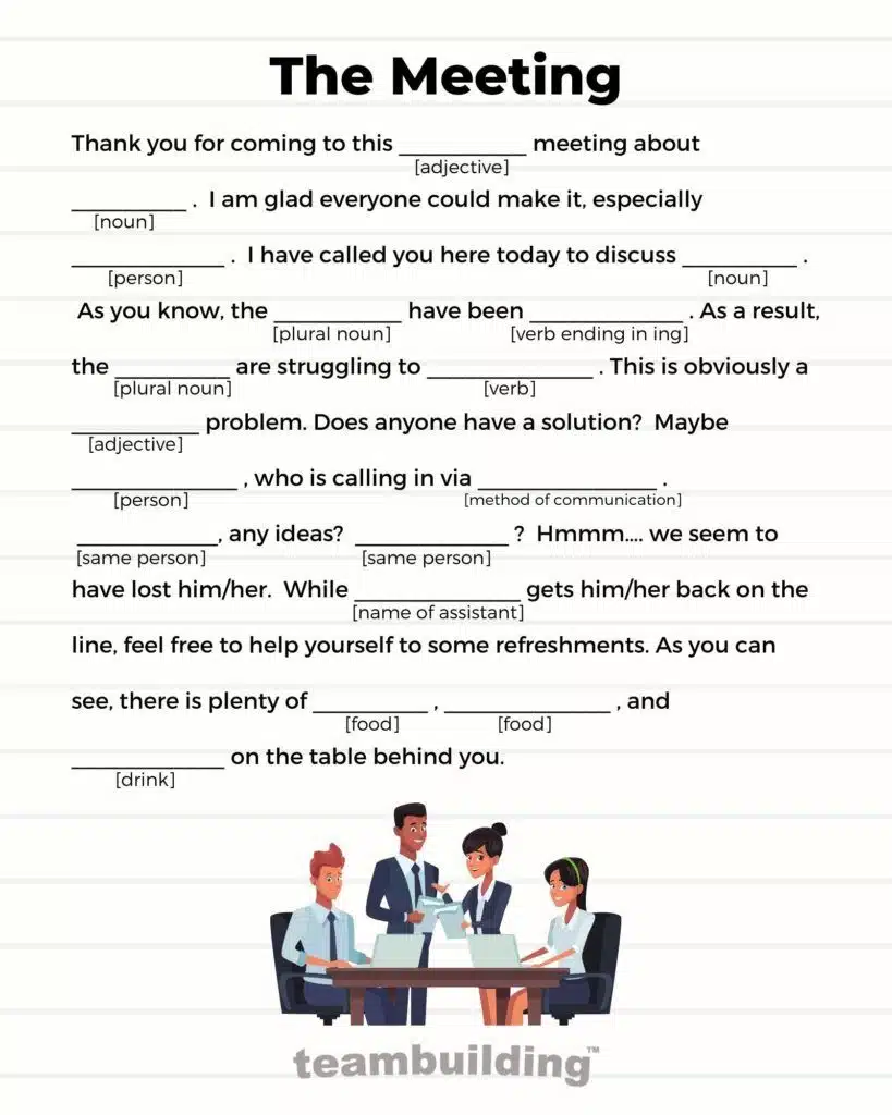 The Meeting Admin Day Mad Lib Game