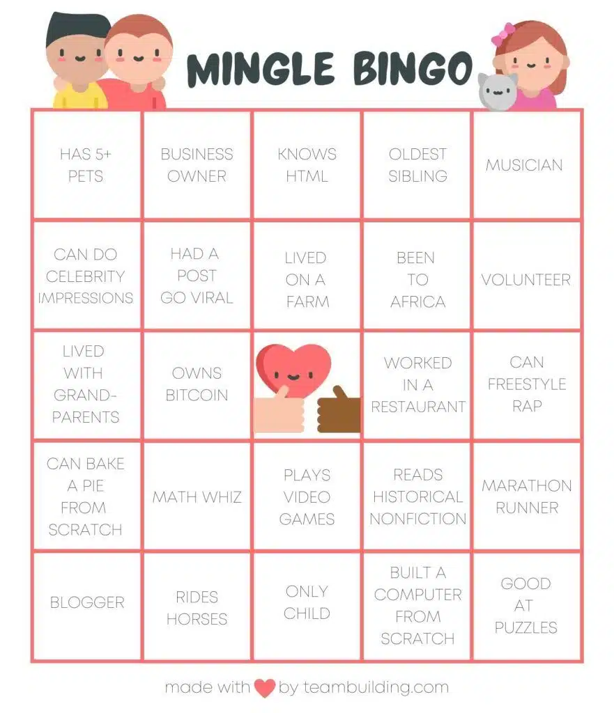 Virtual Mingle Bingo Gameboard