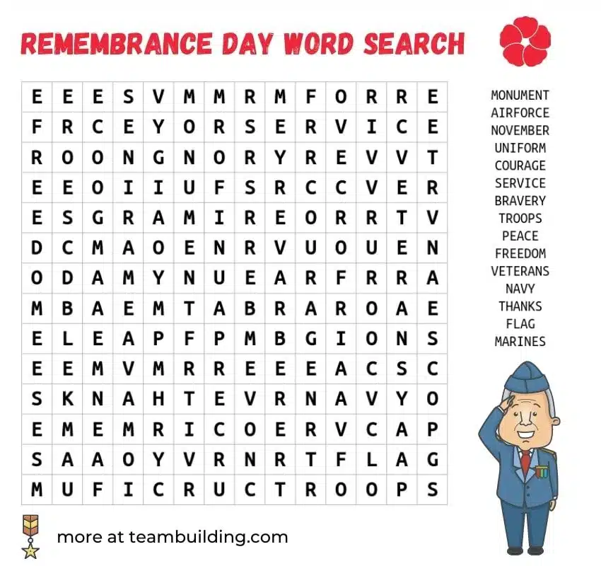 Remembrance Day word search