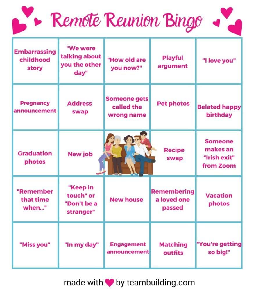 Remote Reunion Bingo Card