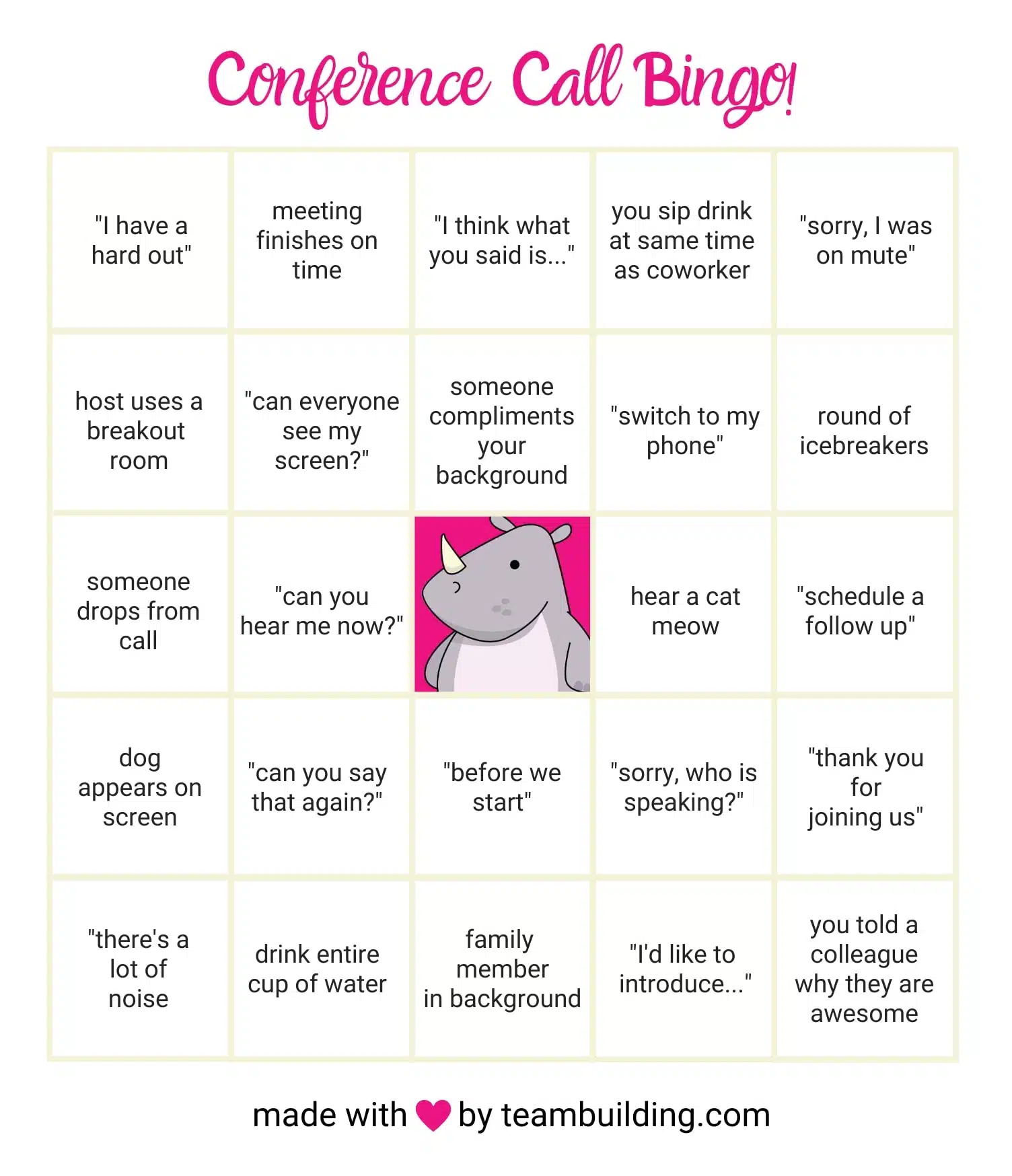 webex bingo game card