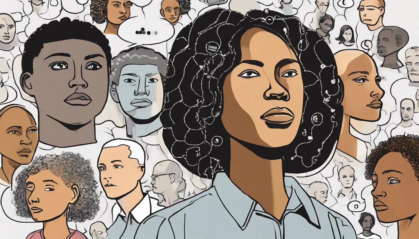 cartoon of African American faces looking determined and inspired